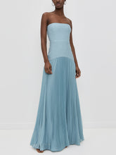 Load image into Gallery viewer, Strapless Ruched Body Drapped Waist Pleated Maxi Dress