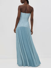 Load image into Gallery viewer, Strapless Ruched Body Drapped Waist Pleated Maxi Dress