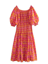 Load image into Gallery viewer, Red Print Smocked Midi Dress