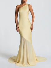 Load image into Gallery viewer, Sexy One Shoulder Patchwrok Sheer Maxi Dress