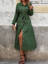 Load image into Gallery viewer, Simple Collar Pockets Long Sleeves Buttons Down Midi Dress