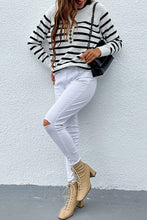 Load image into Gallery viewer, Classic Crew Neck Button Long Sleeves Striped Sweater