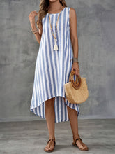 Load image into Gallery viewer, Classic Striped Sleeveless Asymmetrical Midi Dress