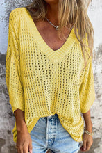Load image into Gallery viewer, Simple Hollow V-neck Long-sleeved Casual Loose Knitted Top