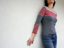 Load image into Gallery viewer, Red Stripped Long Sleeve Color Block Sweater