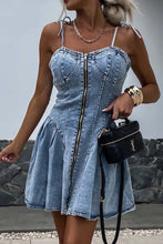 Load image into Gallery viewer, Zipper V Neck Sleeveless Denim Dresses