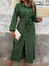 Load image into Gallery viewer, Simple Collar Pockets Long Sleeves Buttons Down Midi Dress