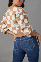 Load image into Gallery viewer, Brown Check Pocketed Knit Cardigan