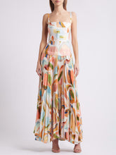 Load image into Gallery viewer, Stylish Abstract Print Open Back Pleated Maxi Dress
