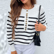 Load image into Gallery viewer, Classic Crew Neck Button Long Sleeves Striped Sweater
