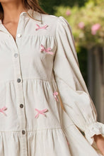Load image into Gallery viewer, Collared Neck Flounce Sleeve Bow Mini Dress