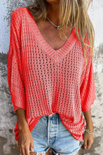 Load image into Gallery viewer, Simple Hollow V-neck Long-sleeved Casual Loose Knitted Top