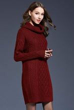Load image into Gallery viewer, Mixed Knit Cowl Neck Dropped Shoulder Sweater Dress