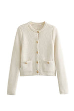 Load image into Gallery viewer, Pink Golden Buttons Pockets Knit Cardigan