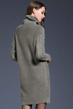 Load image into Gallery viewer, Mixed Knit Cowl Neck Dropped Shoulder Sweater Dress