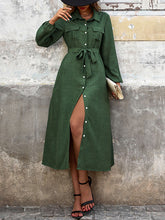 Load image into Gallery viewer, Simple Collar Pockets Long Sleeves Buttons Down Midi Dress