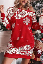 Load image into Gallery viewer, Christmas Snowflake Cold Shoulder Loose Sweatshirt Mini Dress