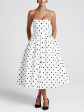Load image into Gallery viewer, Vintage Strapless Polka Dot Print Midi Dress