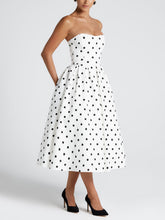 Load image into Gallery viewer, Vintage Strapless Polka Dot Print Midi Dress