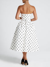 Load image into Gallery viewer, Vintage Strapless Polka Dot Print Midi Dress