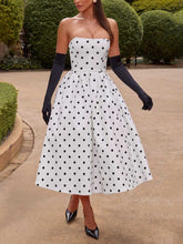 Load image into Gallery viewer, Vintage Strapless Polka Dot Print Midi Dress