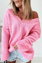 Load image into Gallery viewer, Classic Exposed Seam V Neck Slouchy Sweater