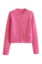 Load image into Gallery viewer, Pink Golden Buttons Pockets Knit Cardigan