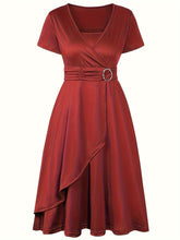 Load image into Gallery viewer, Elegant V-Neck Asymmetrical Ruffled Midi Dress