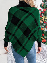 Load image into Gallery viewer, Plaid Turtleneck Batwing Sleeve Sweater