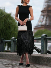 Load image into Gallery viewer, Black Glamorous Sleeveless Tassels Midi Dress