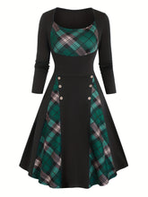 Load image into Gallery viewer, Vintage Gingham Pendulum Long Sleeve Dress