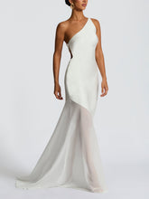 Load image into Gallery viewer, Sexy One Shoulder Patchwrok Sheer Maxi Dress