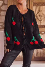Load image into Gallery viewer, Cherry Embroidered Tied Up Cardigan Sweater