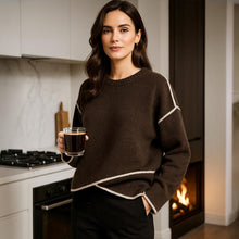 Load image into Gallery viewer, Loose Cropped Trimmed Knit Sweater
