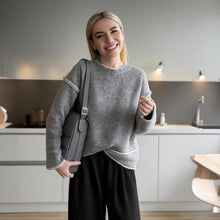 Load image into Gallery viewer, Loose Cropped Trimmed Knit Sweater