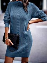 Load image into Gallery viewer, Turtleneck Ribbed Long Sleeve Sweater Dress