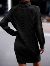 Load image into Gallery viewer, Turtleneck Ribbed Long Sleeve Sweater Dress