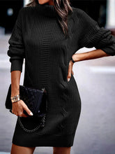 Load image into Gallery viewer, Turtleneck Ribbed Long Sleeve Sweater Dress