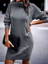 Load image into Gallery viewer, Turtleneck Ribbed Long Sleeve Sweater Dress