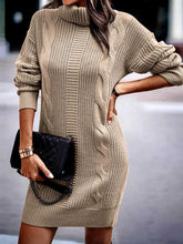 Load image into Gallery viewer, Turtleneck Ribbed Long Sleeve Sweater Dress