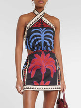 Load image into Gallery viewer, Tropical Plants Print Halter Mini Dress