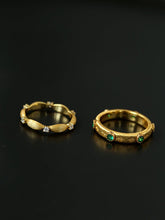 Load image into Gallery viewer, Vintage - Inspired Fine Gold Vermeil Stackable Ring - Green Diamond - floysun