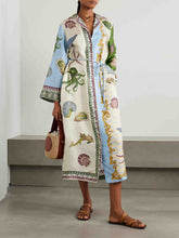 Load image into Gallery viewer, Casual Apricot Collar Print Buttons Down Midi Dress