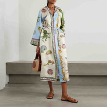 Load image into Gallery viewer, Casual Apricot Collar Print Buttons Down Midi Dress