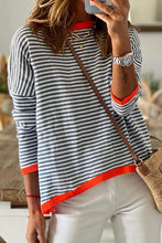Load image into Gallery viewer, Contrast Trimmed Striped Drop Shoulder Sweater