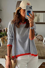 Load image into Gallery viewer, Contrast Trimmed Striped Drop Shoulder Sweater