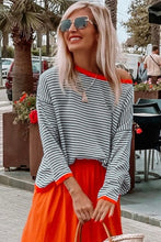 Load image into Gallery viewer, Contrast Trimmed Striped Drop Shoulder Sweater