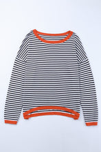 Load image into Gallery viewer, Contrast Trimmed Striped Drop Shoulder Sweater