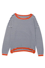 Load image into Gallery viewer, Contrast Trimmed Striped Drop Shoulder Sweater