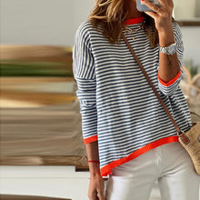Load image into Gallery viewer, Contrast Trimmed Striped Drop Shoulder Sweater